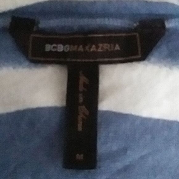 BCBGMaxAzria Lightweight Cropped Sweater Batwing Navy and White Stripes - Picture 9 of 13